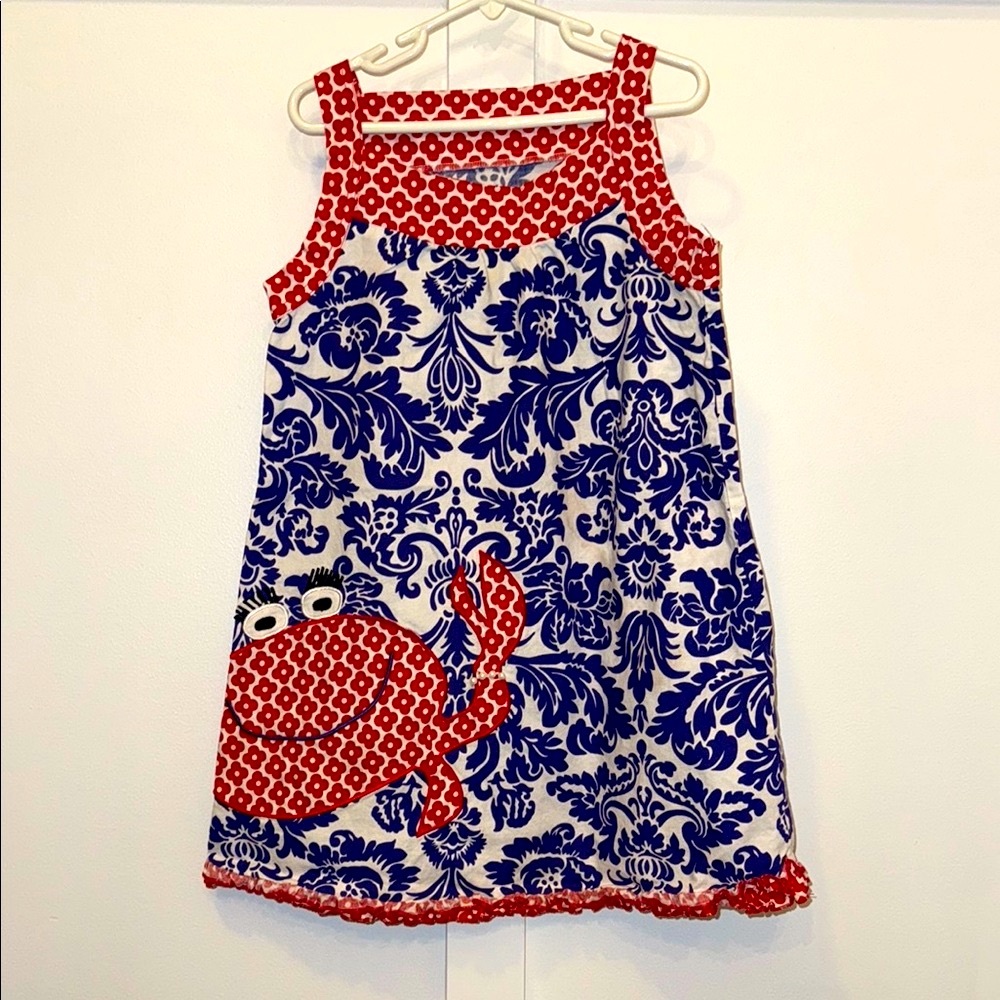 La Jenn’s Red and Blue crab Patterned Sleeveless Dress 6x
